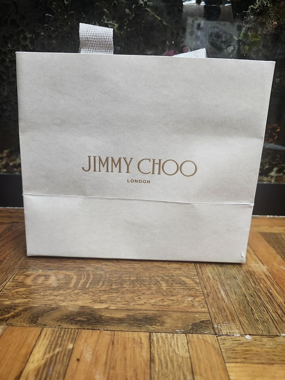 Jimmy Choo Cream Paper Tote with Gold Logo